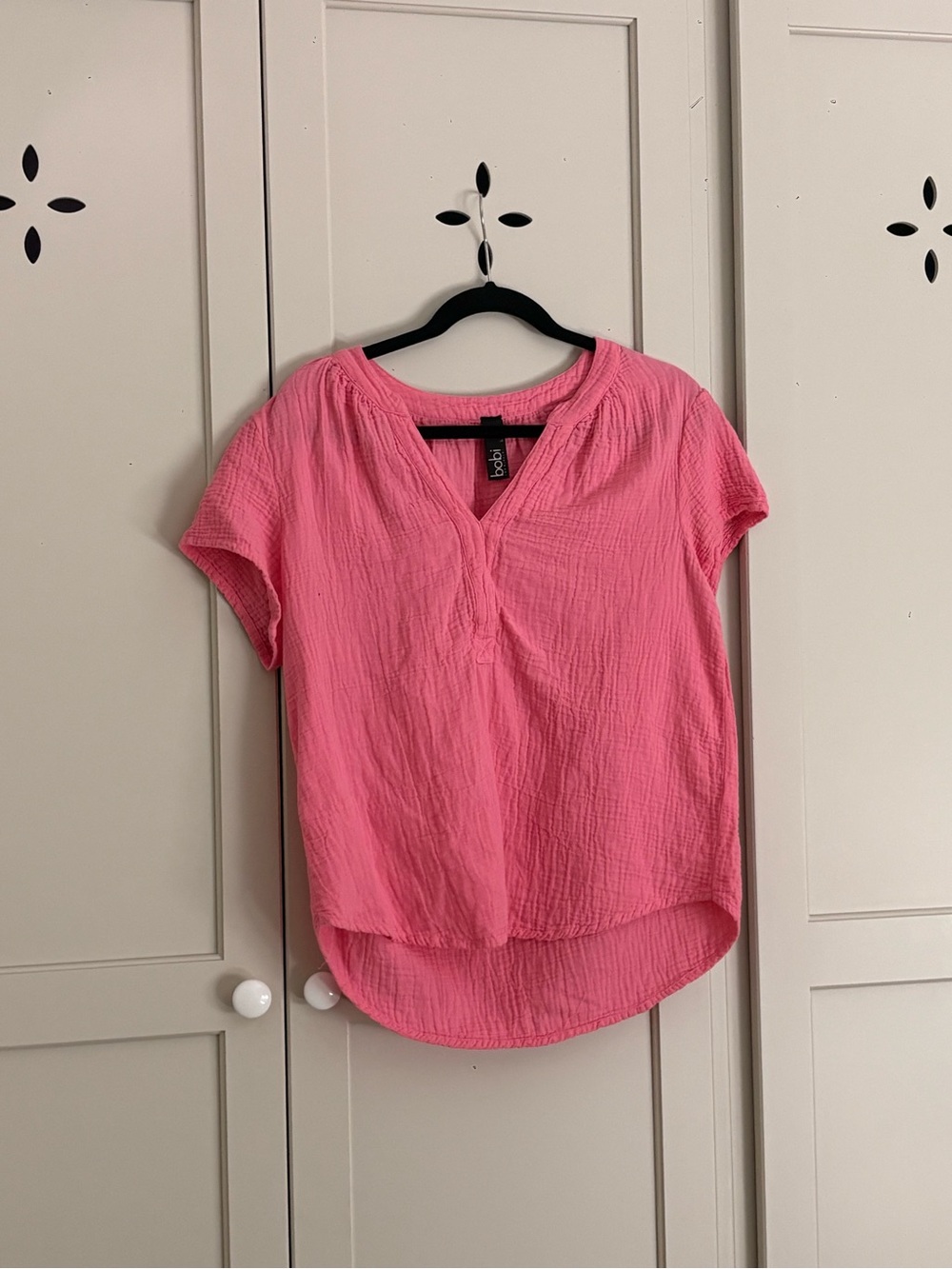 bobi Bright Pink Short-Sleeve V-Neck Top